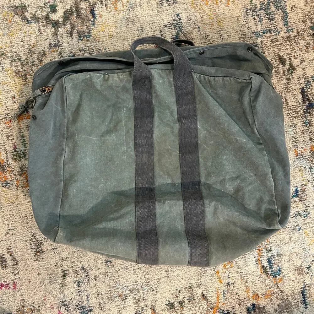 Vtg Distressed USAF Military Kit Bag Aviator Pilot Flyer Cotton Canvas Duffle